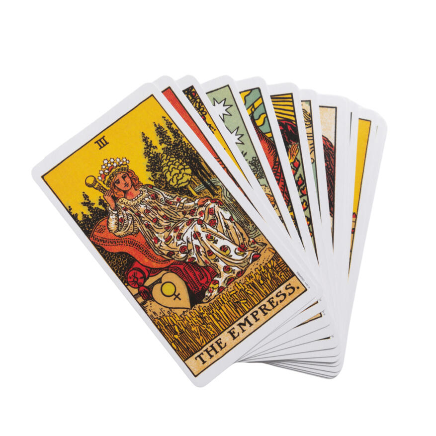 Rider Waite Smith tarot cards spread out slightly with The Empress at the top
